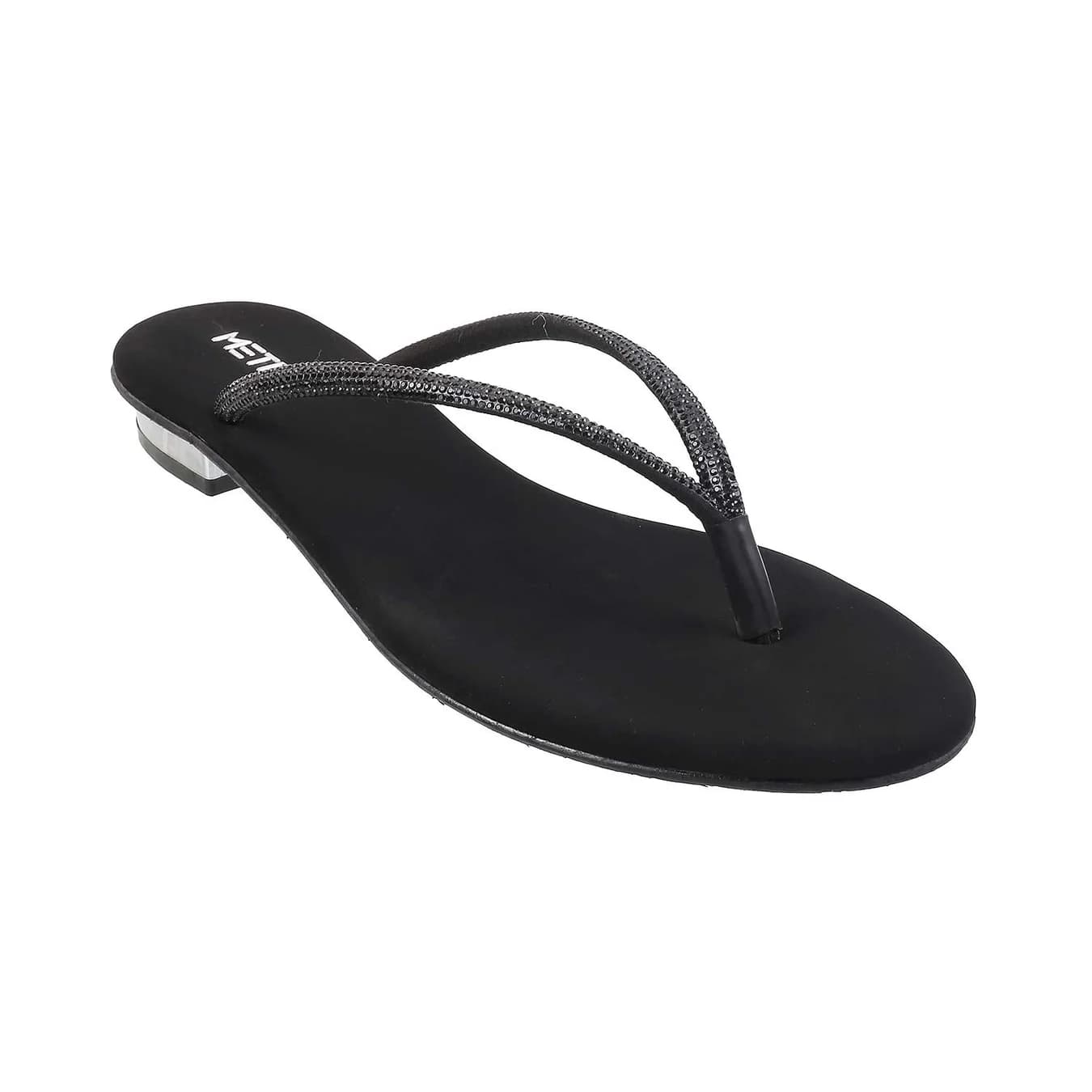 Women's Black Casual Round Toe Synthetic Sandals
