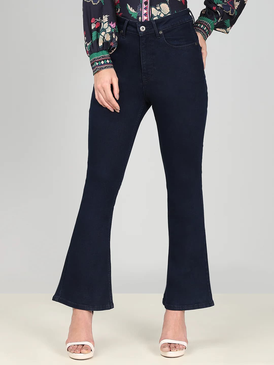 Women's Blue Casual Bootcut Fit High Rise Jeans