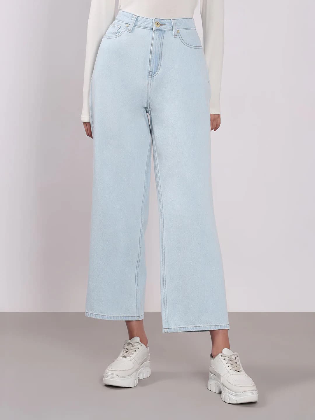Women's Blue Casual Wide Leg High Rise Jeans