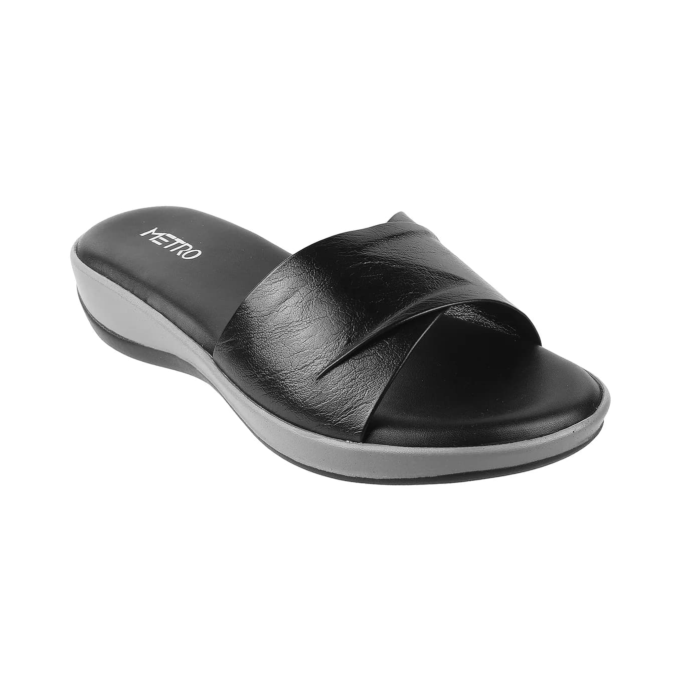 Women's Black Casual Round Toe Synthetic Sandals