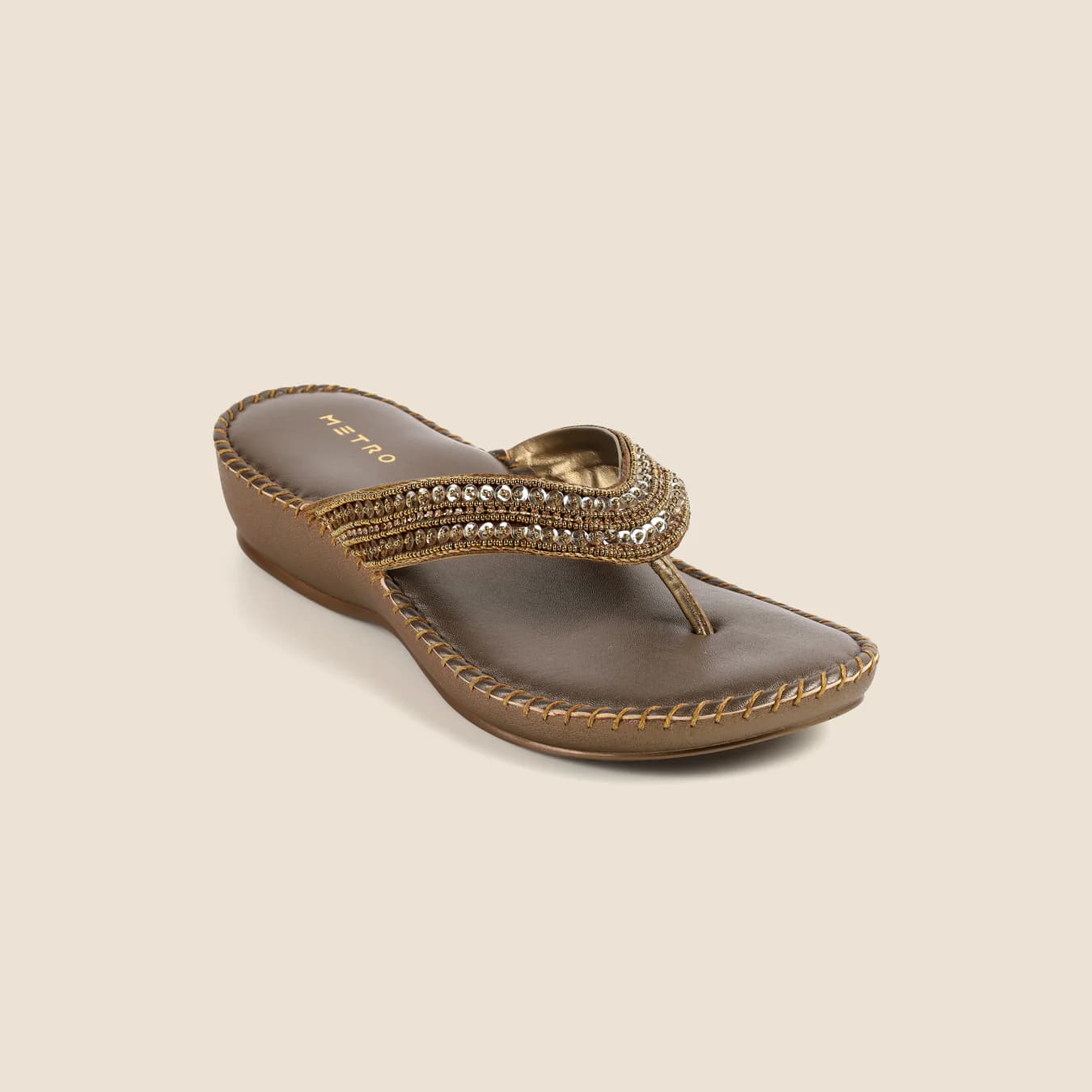 Women's Gold Casual Round Toe Synthetic Sandals