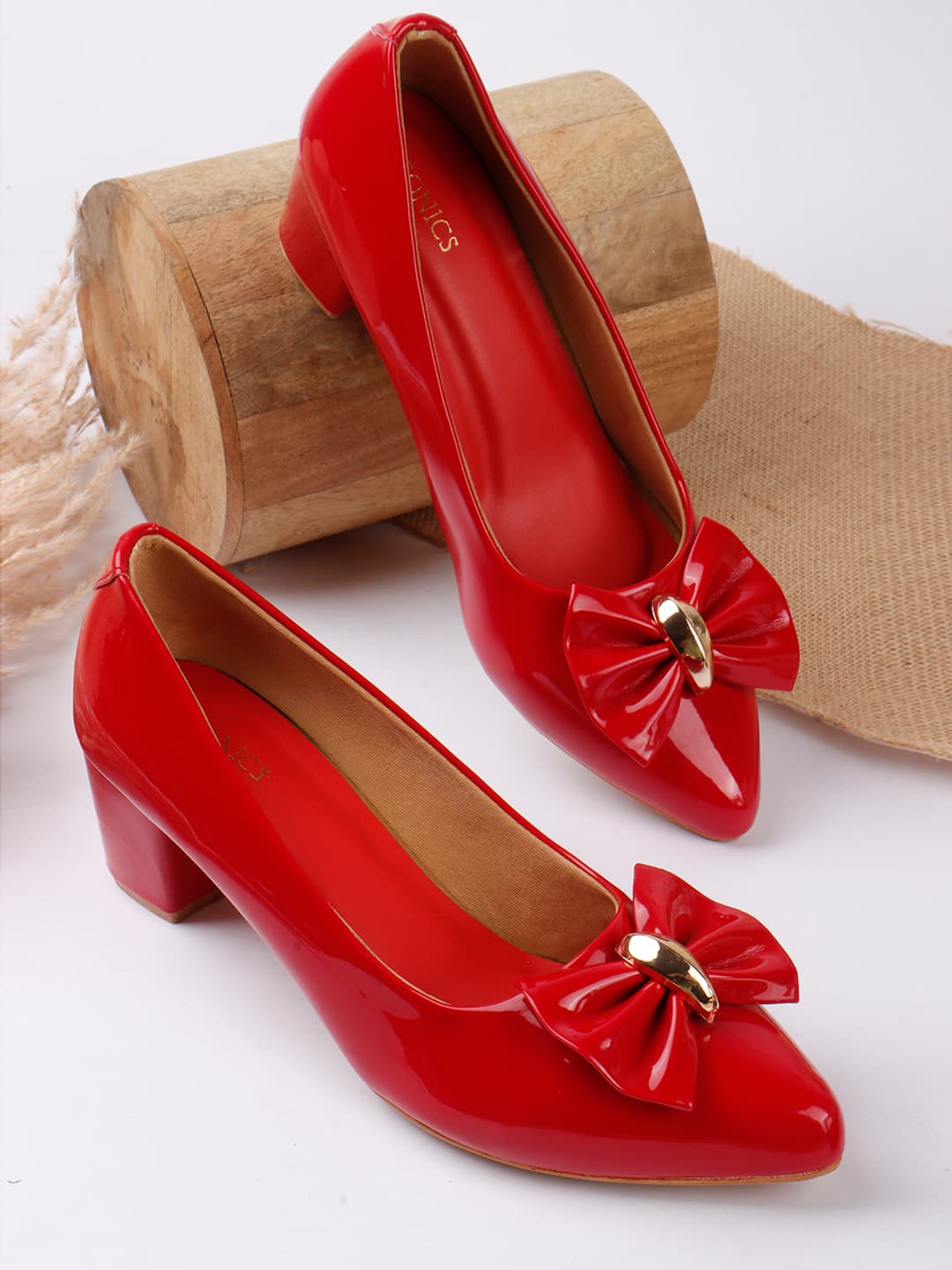 Women's Red Solid Slip-On Block Heeled Pump