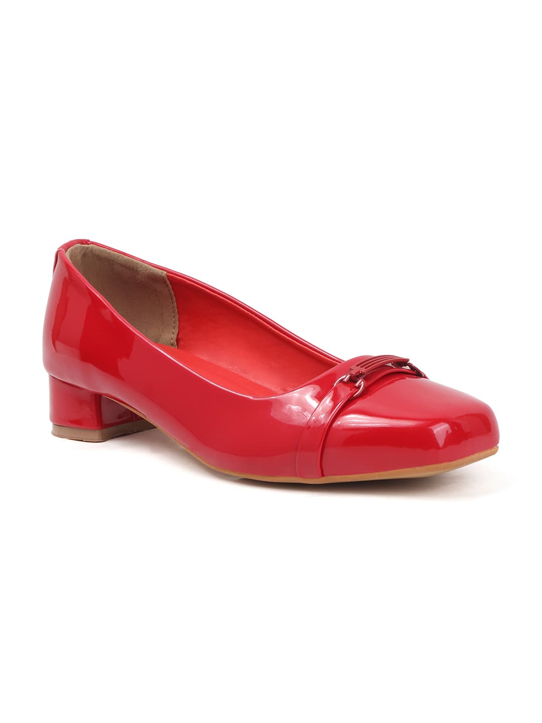 Women's Red Solid Slip-On Block Heeled Pump