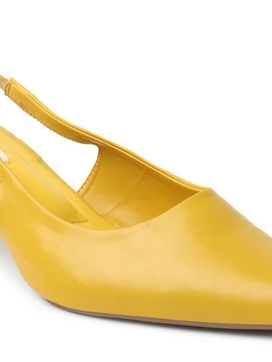 Women's Yellow Pointed-Toe Slingback Kitten Heels