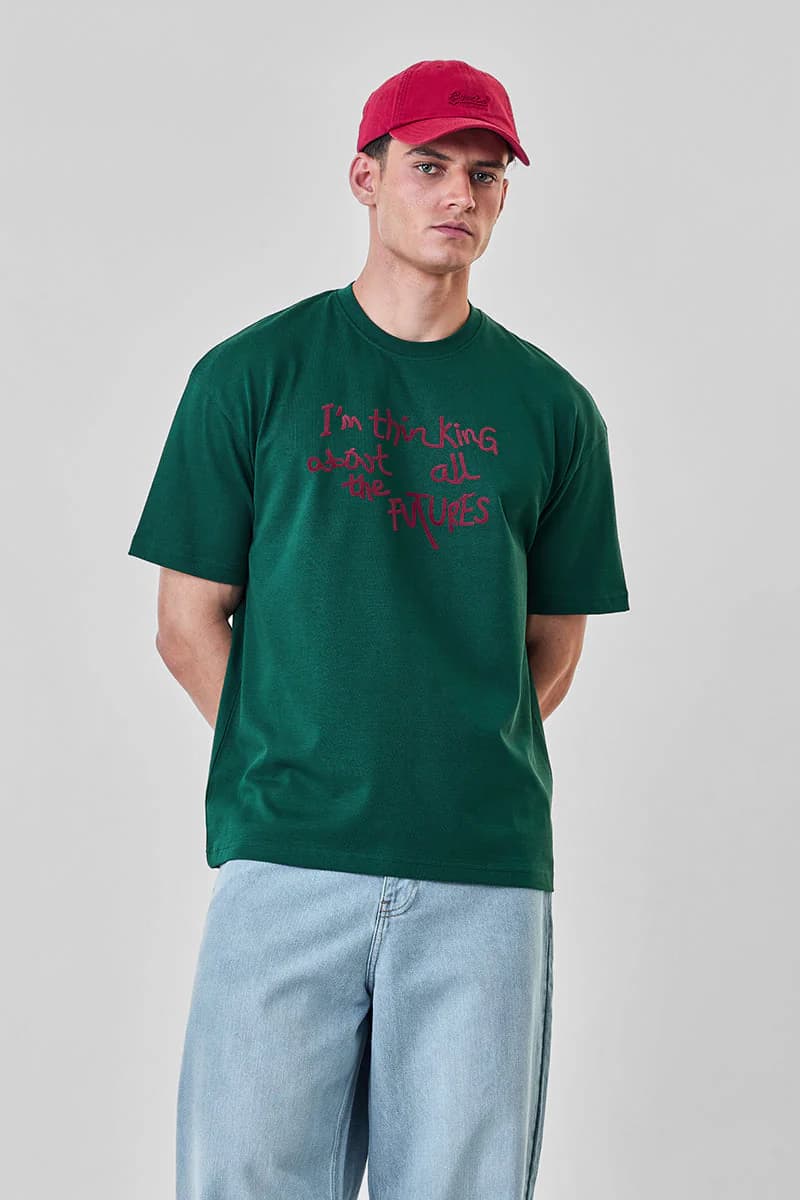 Men's Green Casual Oversized Fit Graphic Half Sleeves Tshirt