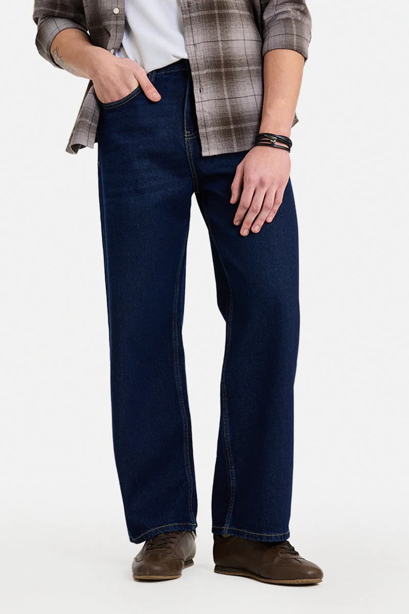 Men's Blue Casual Baggy Fit Solid Jeans