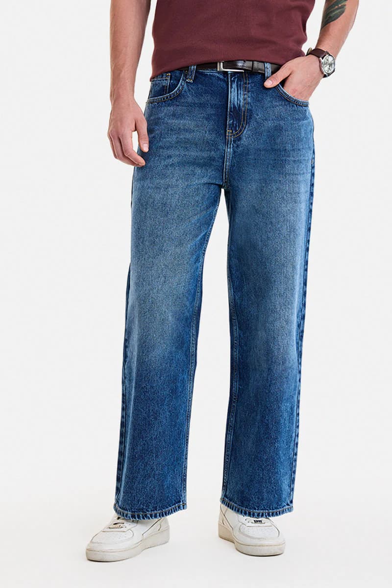 Men's Blue Casual Baggy Fit Solid Jeans