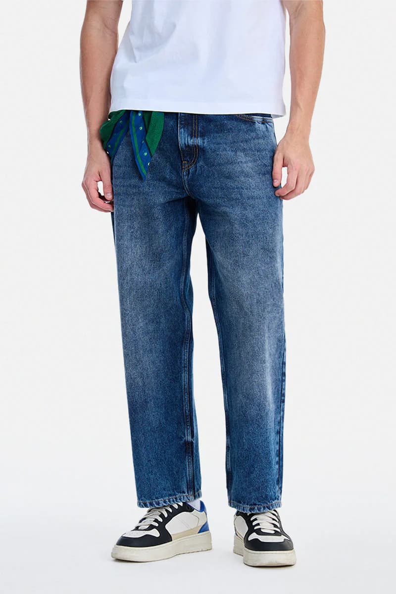 Men's Blue Casual Baggy Fit Solid Jeans