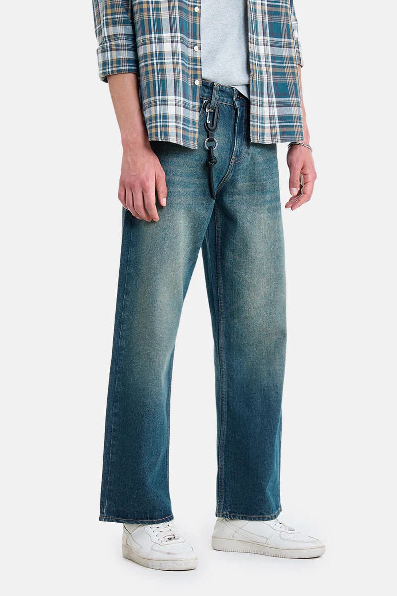 Men's Blue Casual Straight Fit Solid Jeans