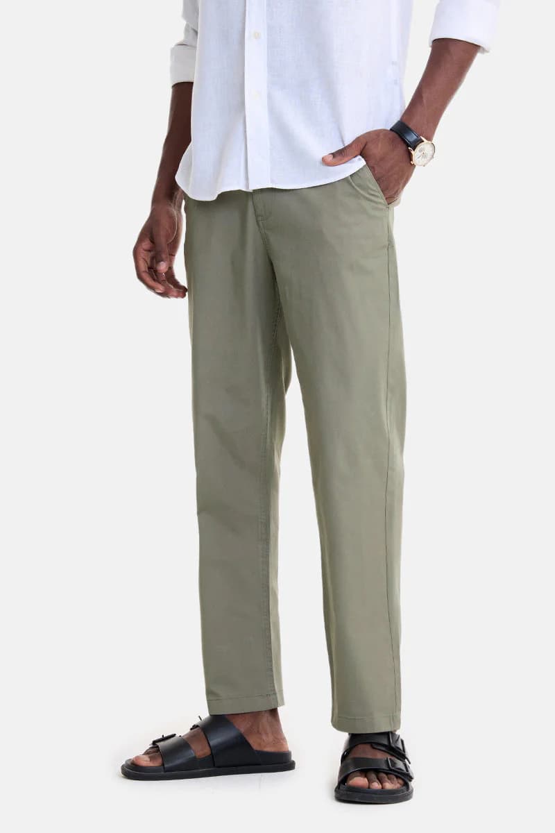 Men's Green Casual Regular Fit Solid Trouser