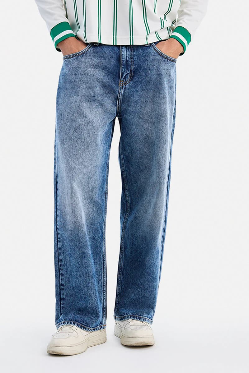 Men's Blue Casual Baggy Fit Solid Jeans