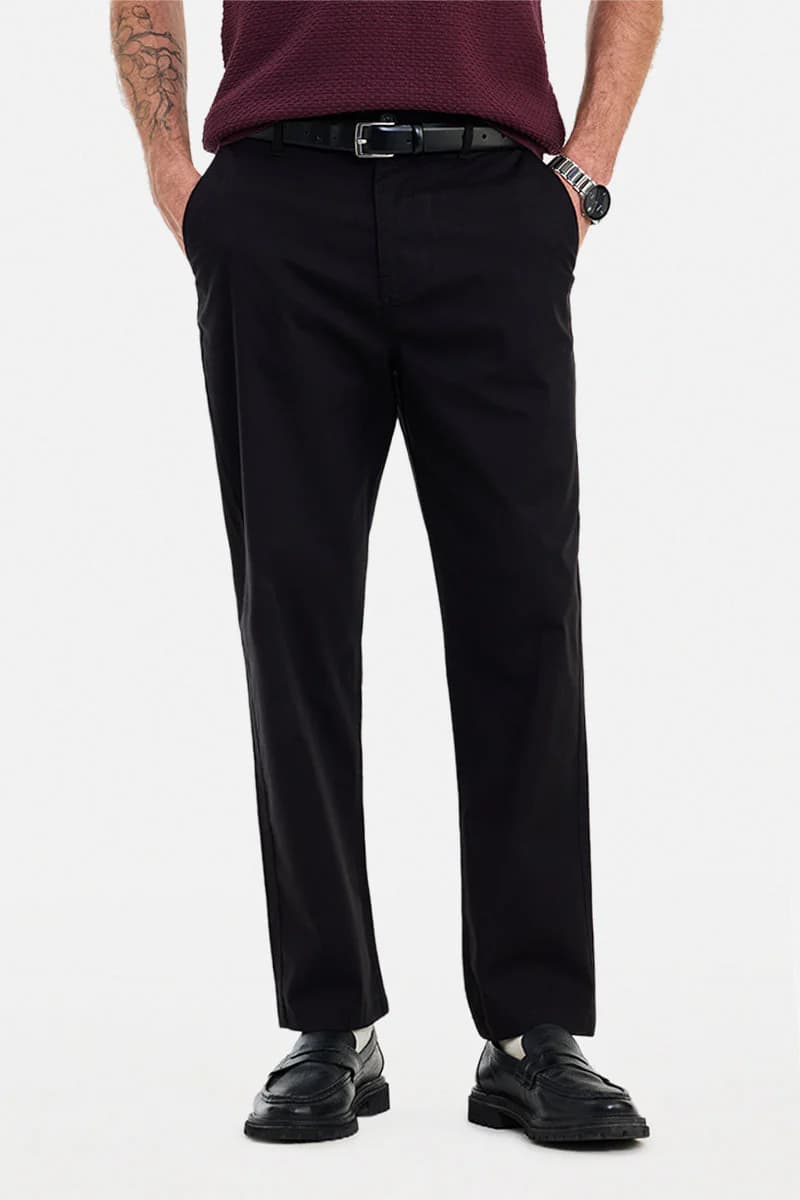 Men's Black Casual Regular Fit Solid Trouser