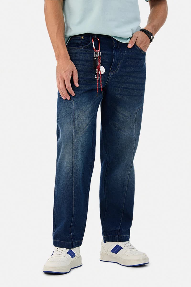 Men's Navy Casual Baggy Fit Solid Jeans