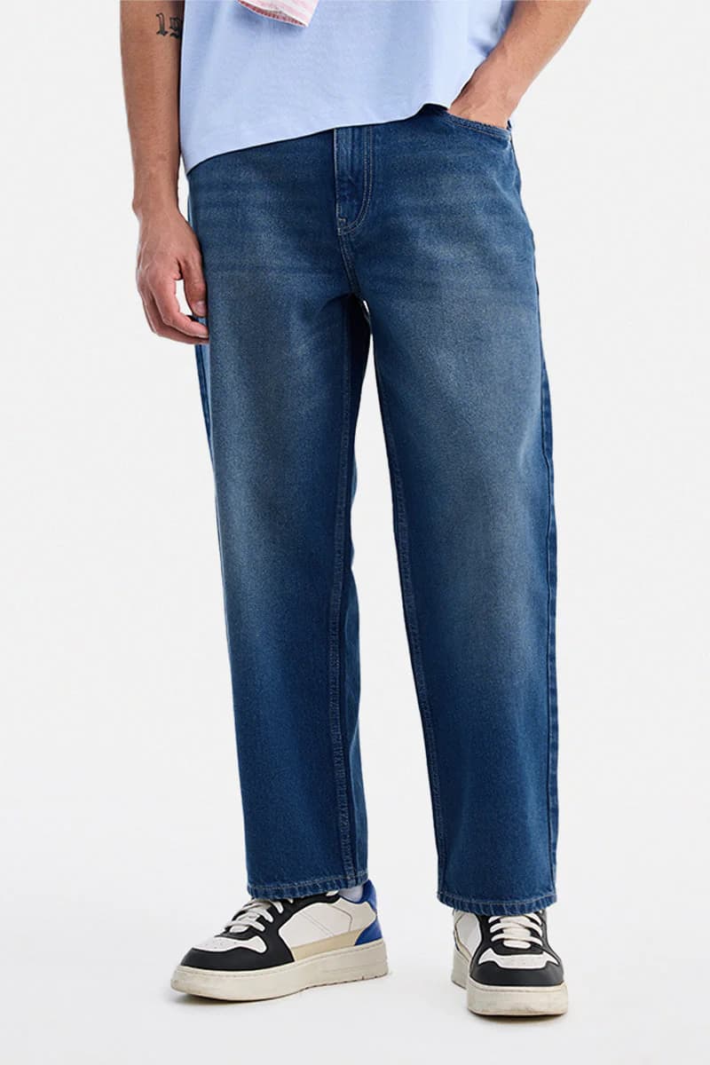 Men's Blue Casual Baggy Fit Solid Jeans