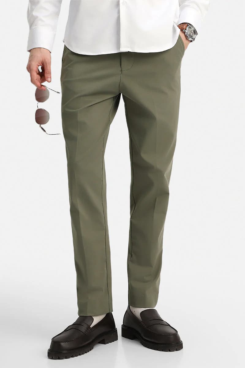Men's Green Casual Regular Fit Solid Trouser
