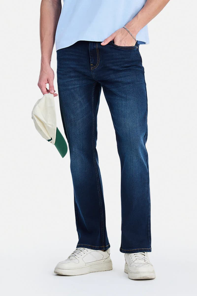 Men's Blue Casual Straight Fit Solid Jeans