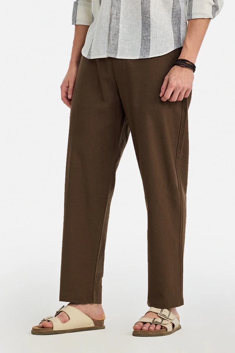 Men's Brown Casual Regular Fit Solid Trouser