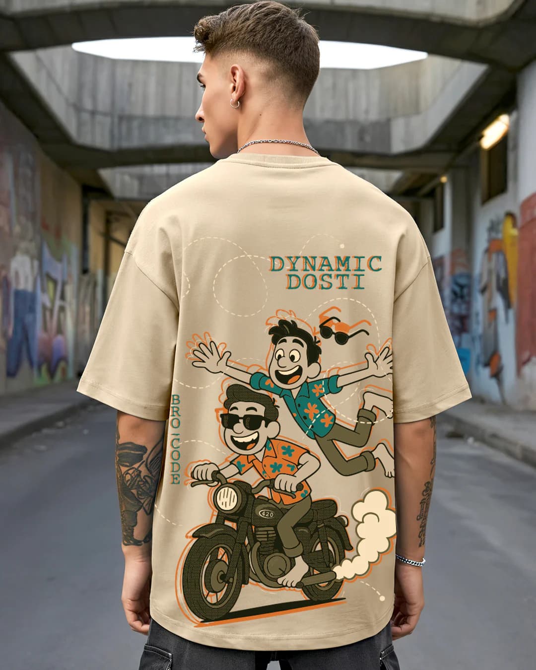 Men's Ginger Root Brown Dynamic Dosti Graphic Printed Oversized Tshirt