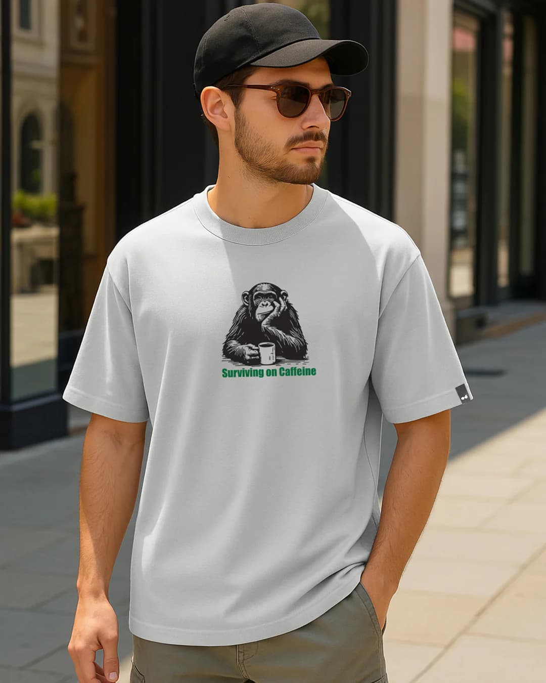 Men's Vapour Grey Surviving Graphic Printed Oversized Tshirt