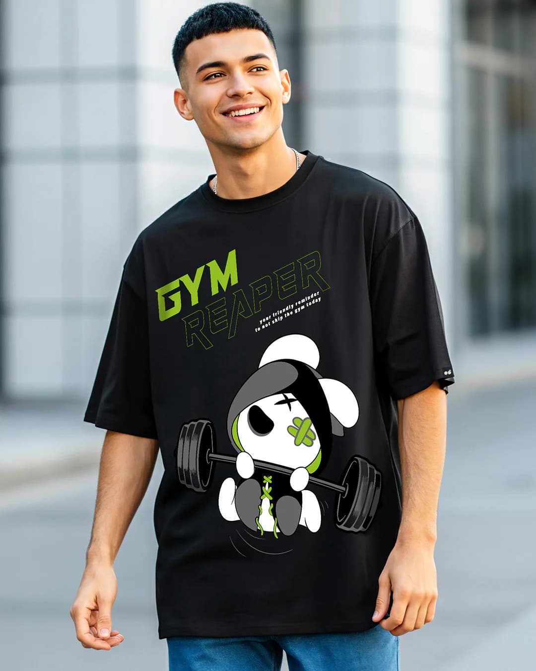 Men's Black Gym Reaper Graphic Printed Oversized Tshirt