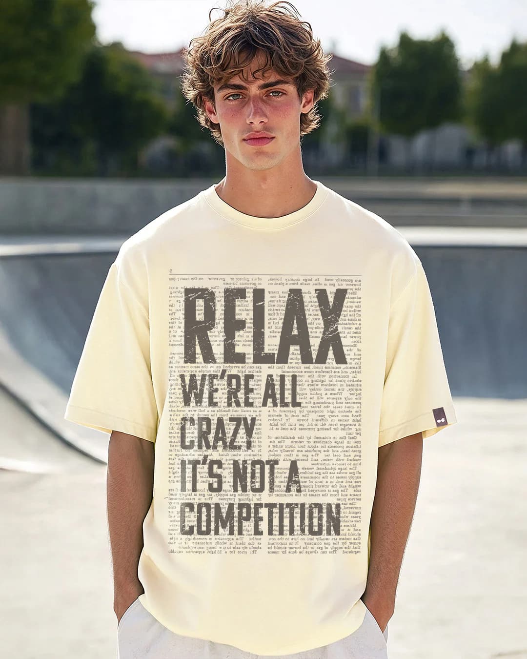 Men's Beige Relax Typography Oversized Tshirt