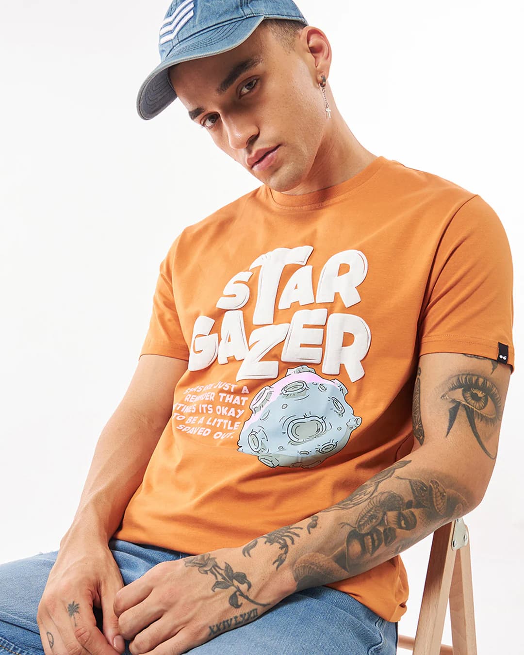 Men's Orange Stargazer Graphic Printed Tshirt
