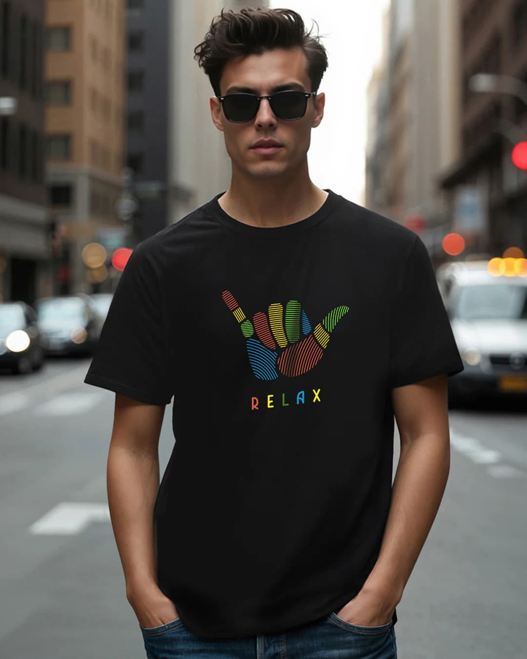 Men's Black Casual Printed Half Sleeves Tshirt