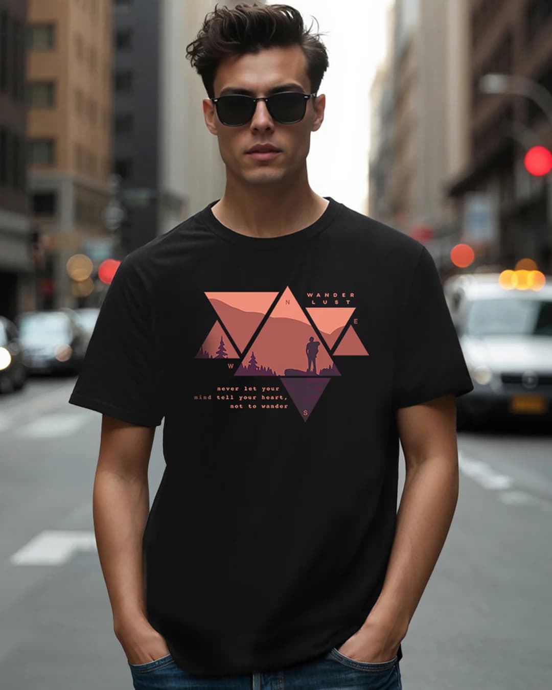 Men's Black Casual Wander Geometry Tshirt