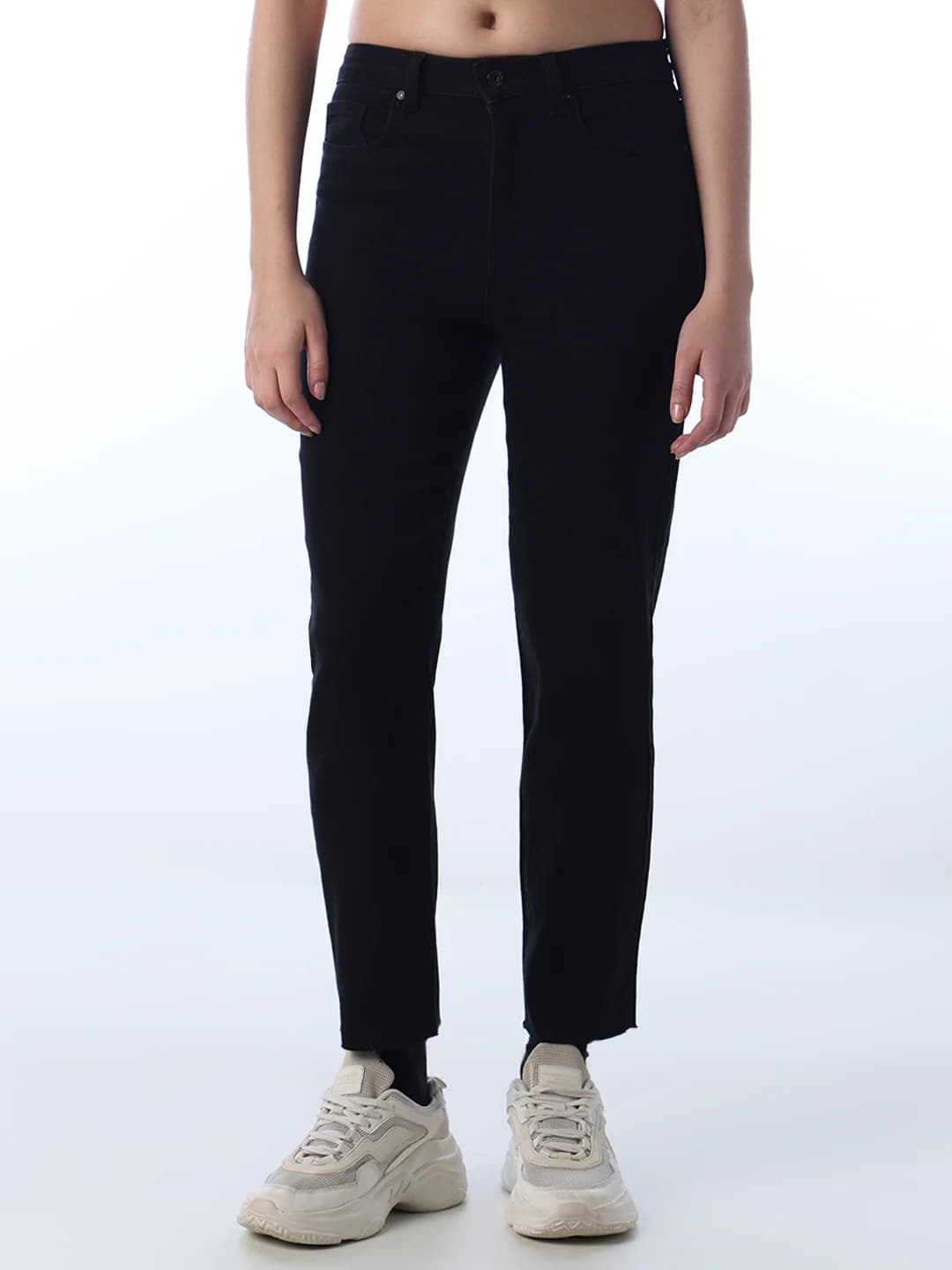 Women's Black Casual Straight Fit High Rise Jeans