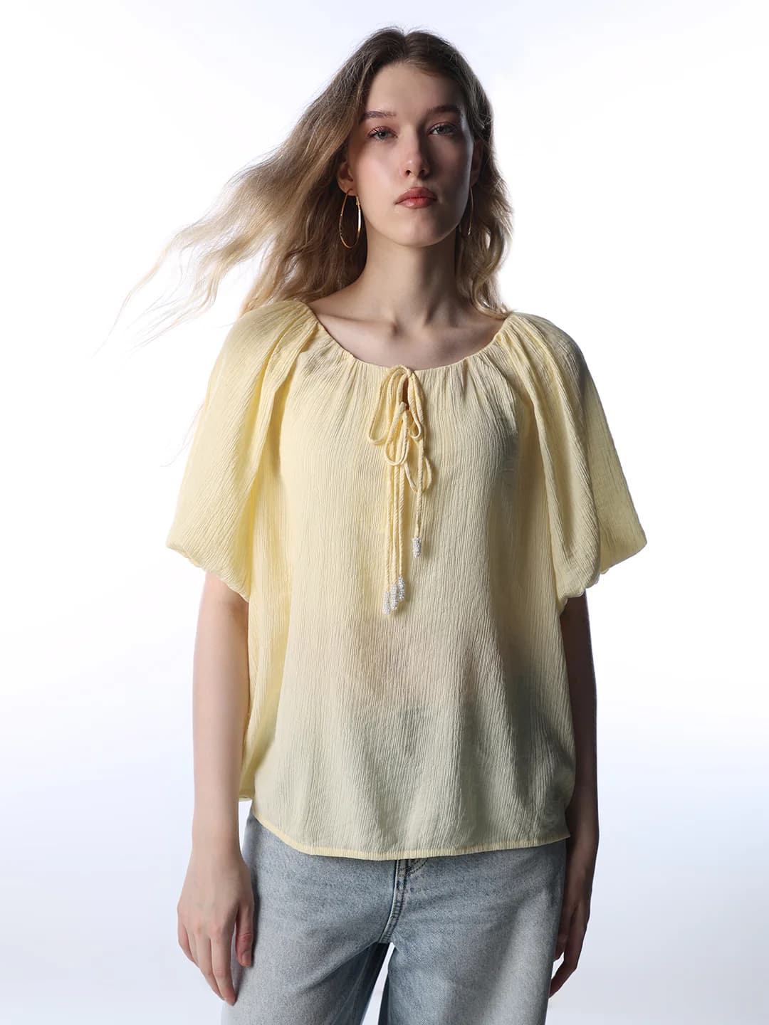 Women's Yellow Casual Half Sleeves Regular Fit Top