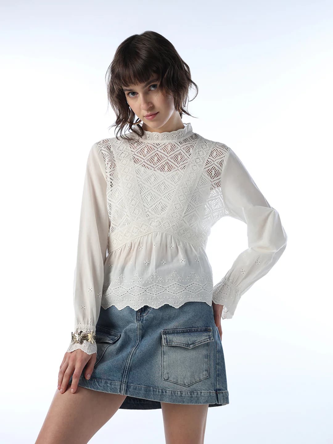 Women's White Casual Full Sleeves Regular Fit Top