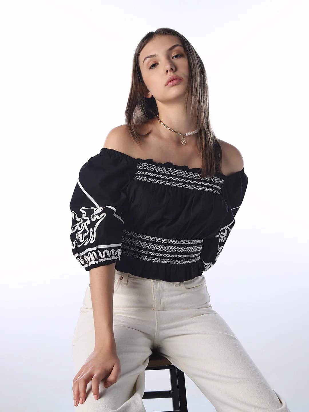 Women's Black Casual Half Sleeves Regular Fit Top