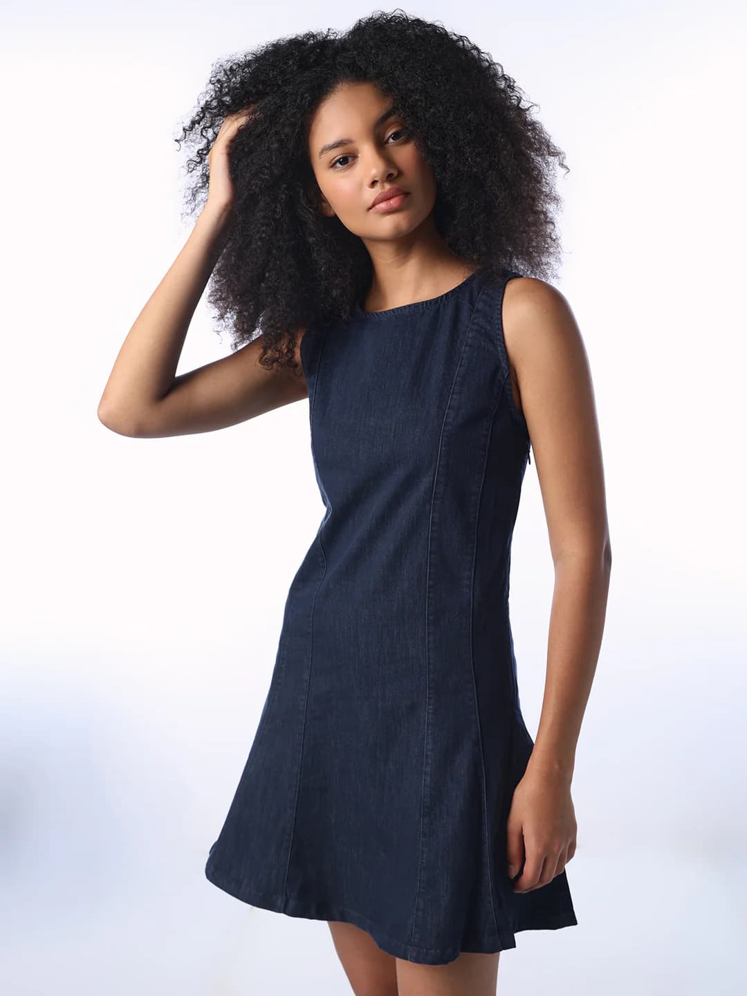 Women's Blue Casual Sleeveless Fit and Flared Dress