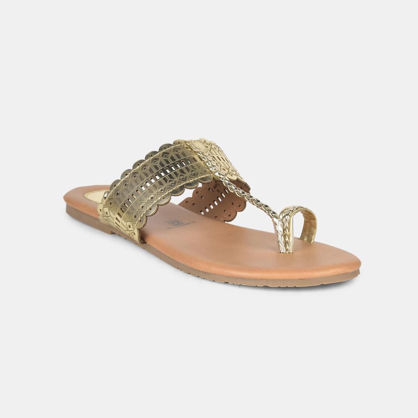 Women's Gold Casual Synthetic Kolhapuri Chappal