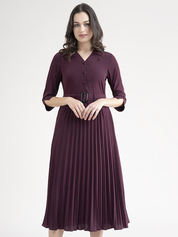 Women's Red Striped A-Line Midi Dress