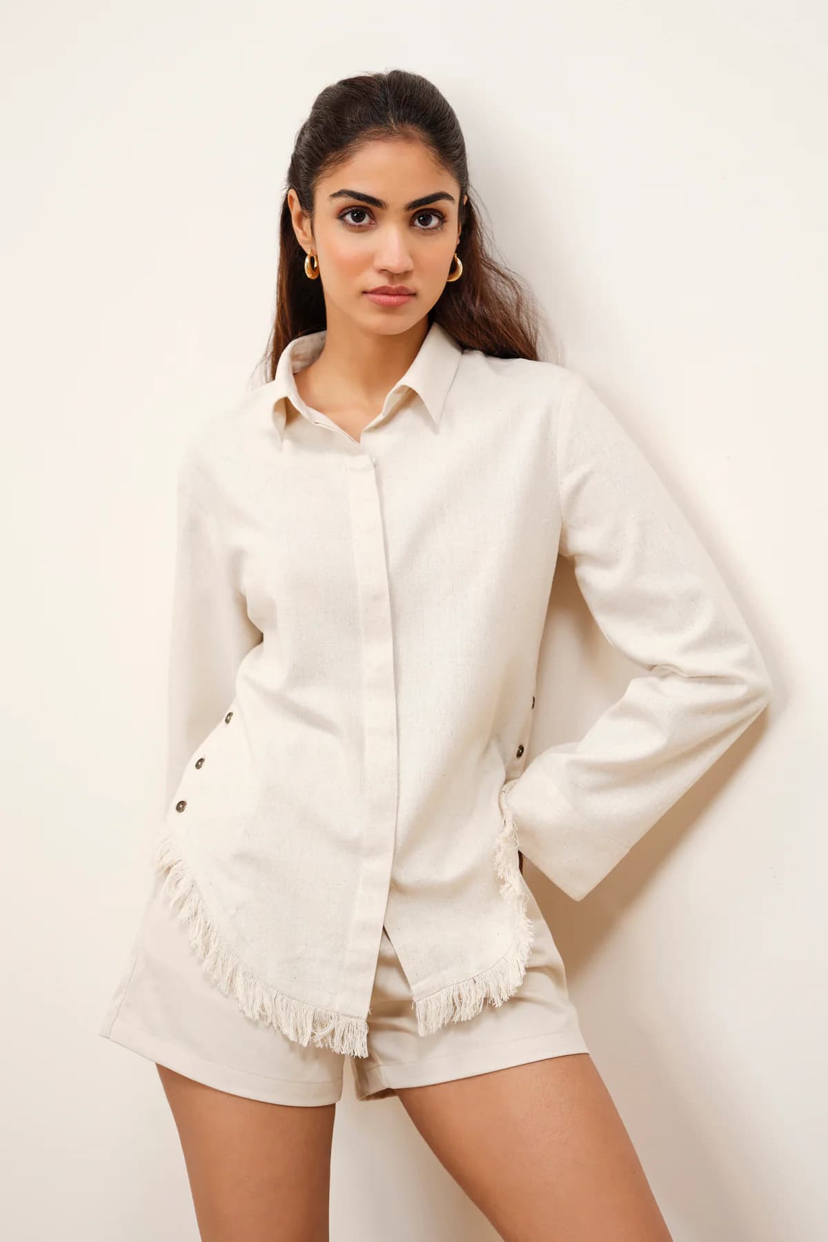 Women's Cream Casual Solid Shirt