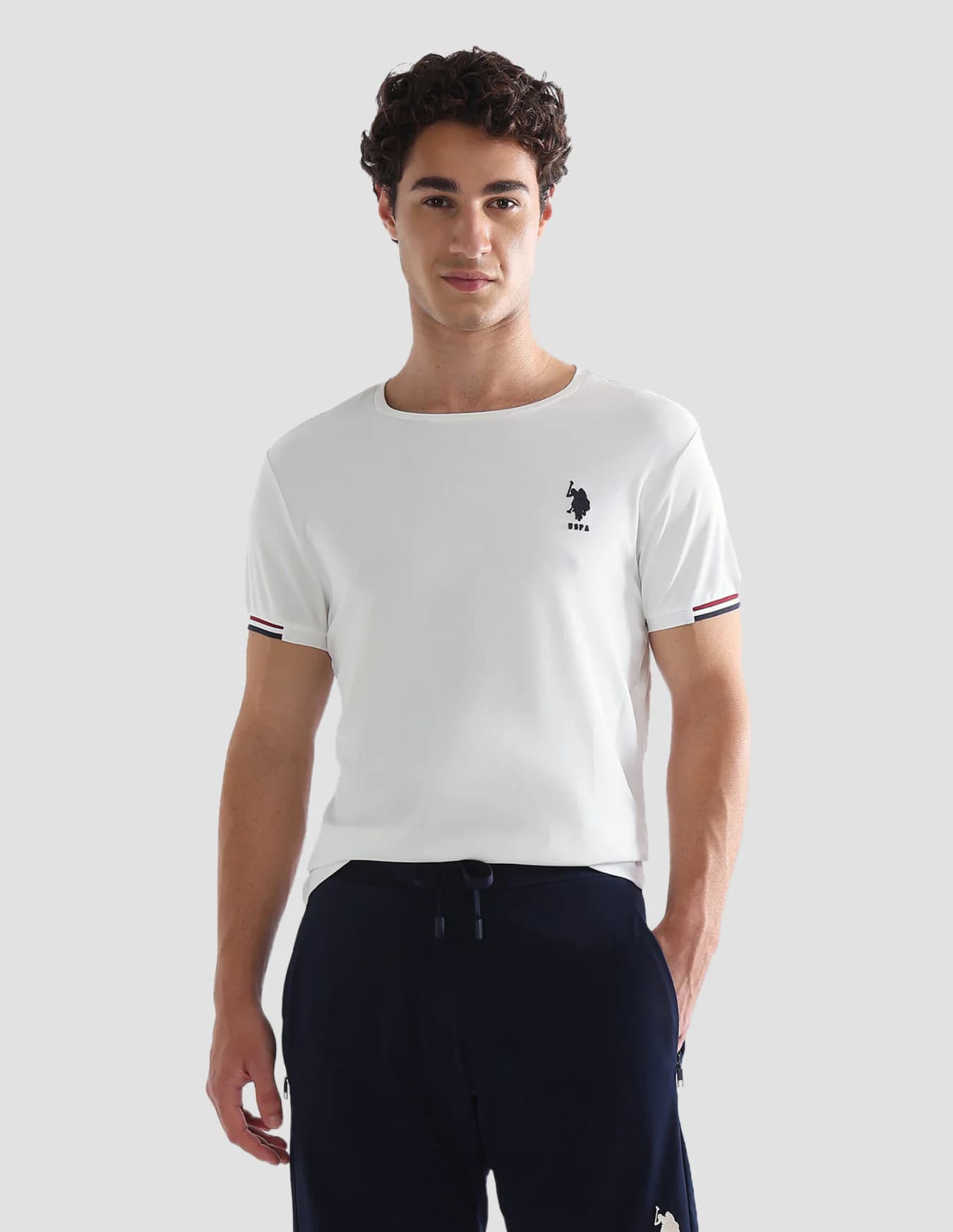 Men's White Sports Slim Fit Half Sleeves Tshirt
