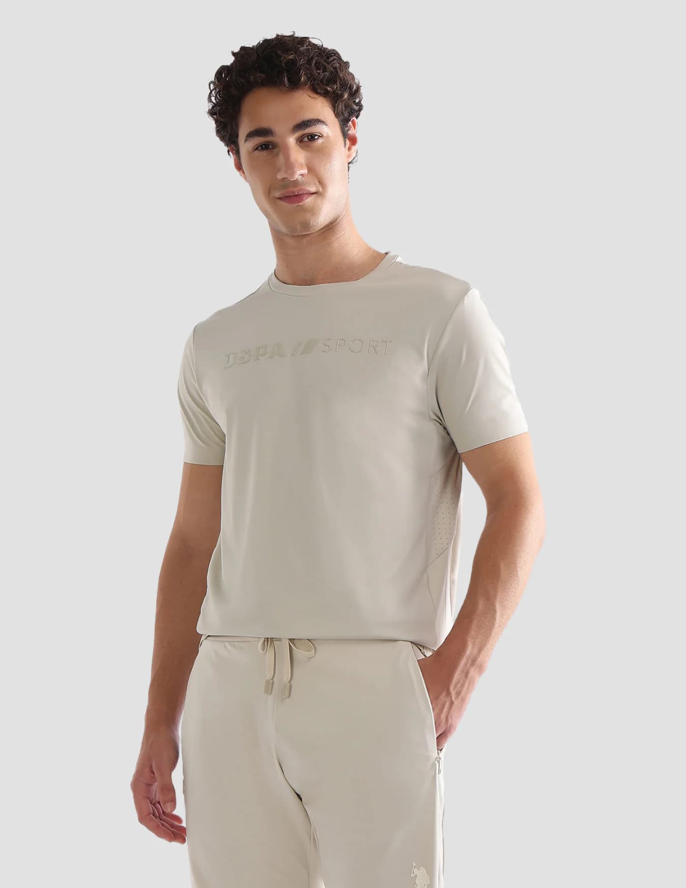 Men's Beige Sports Slim Fit Half Sleeves Tshirt