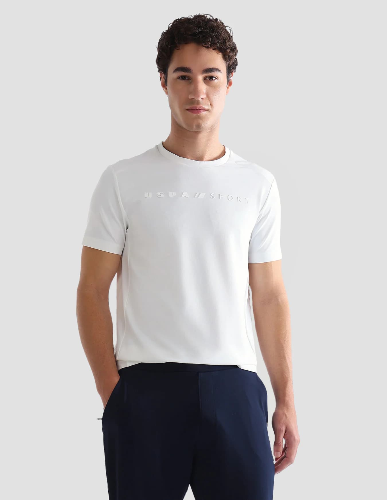 Men's White Sports Slim Fit Half Sleeves Tshirt