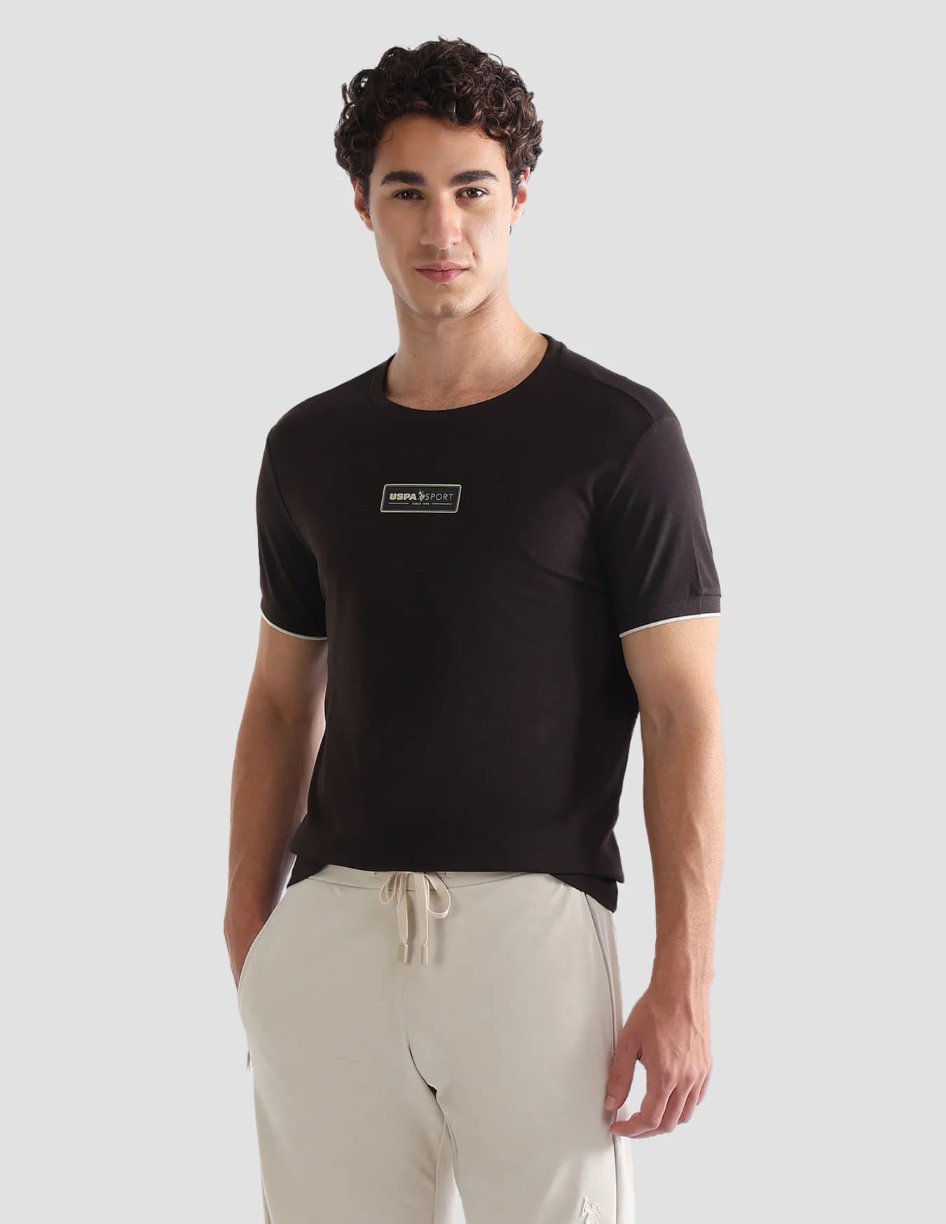Men's Brown Sports Slim Fit Half Sleeves Tshirt