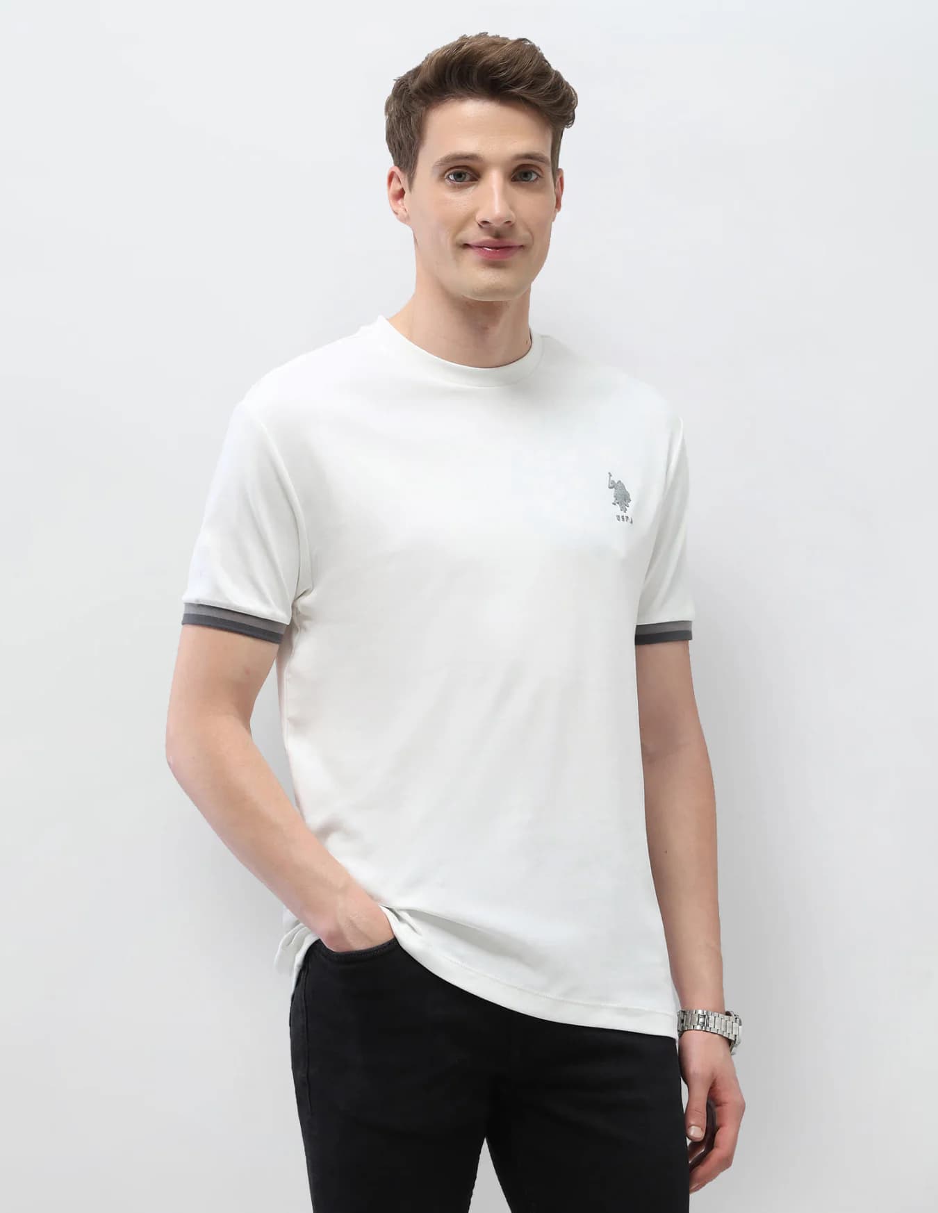 Men's Cream Casual Slim Fit Half Sleeves Tshirt