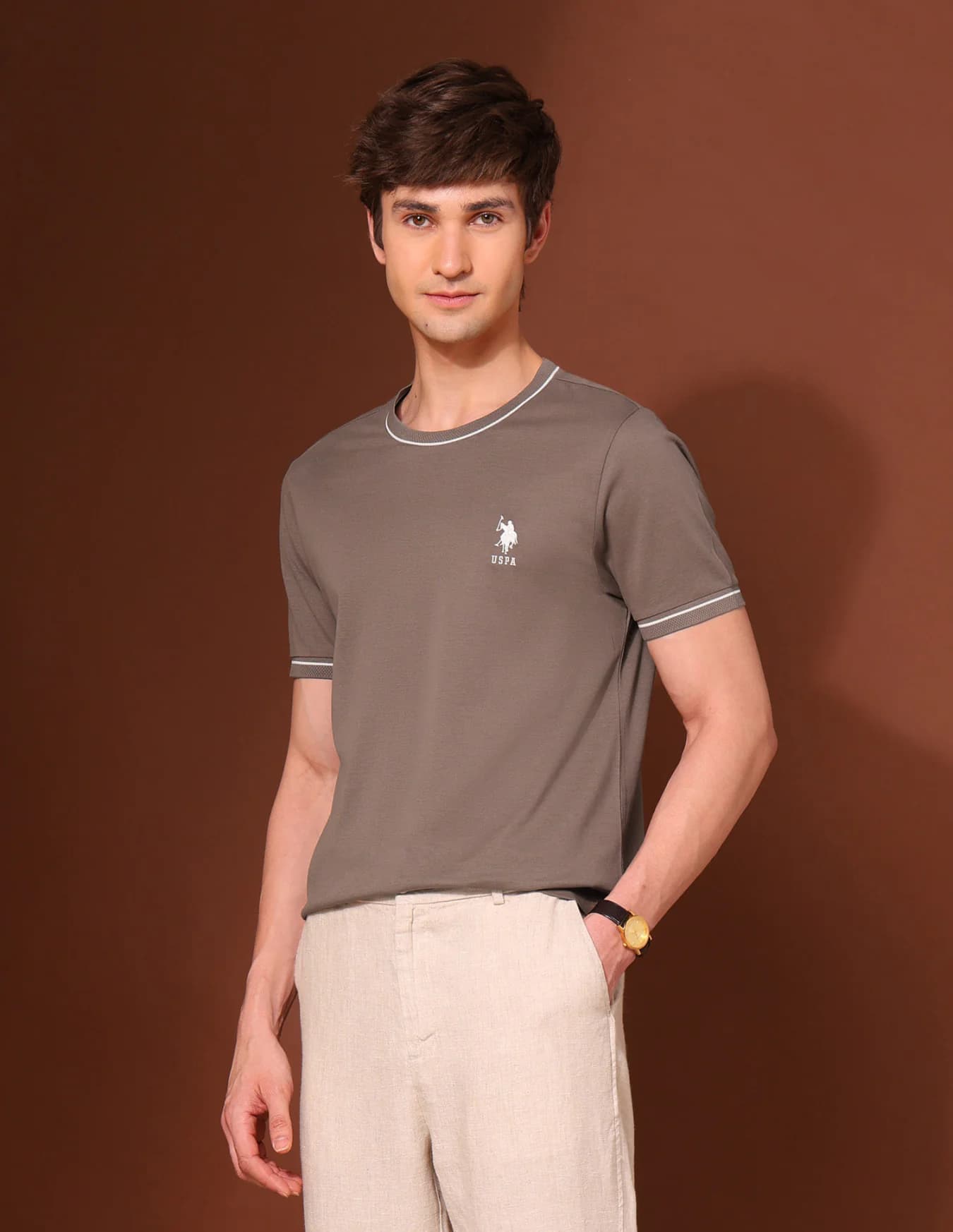 Men's Brown Casual Slim Fit Half Sleeves Tshirt