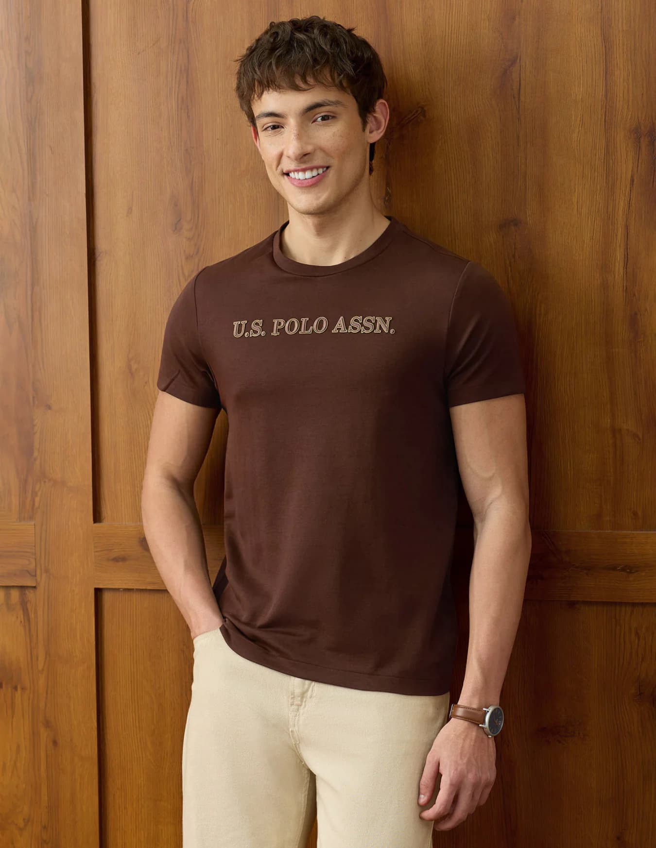 Men's Brown Casual Slim Fit Half Sleeves Tshirt