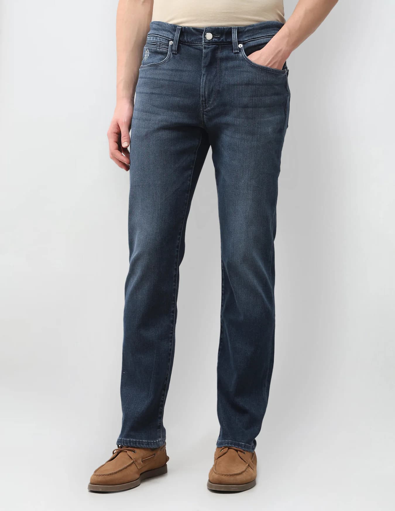 Men's Blue Casual Slim Fit Mid Rise Faded Jeans