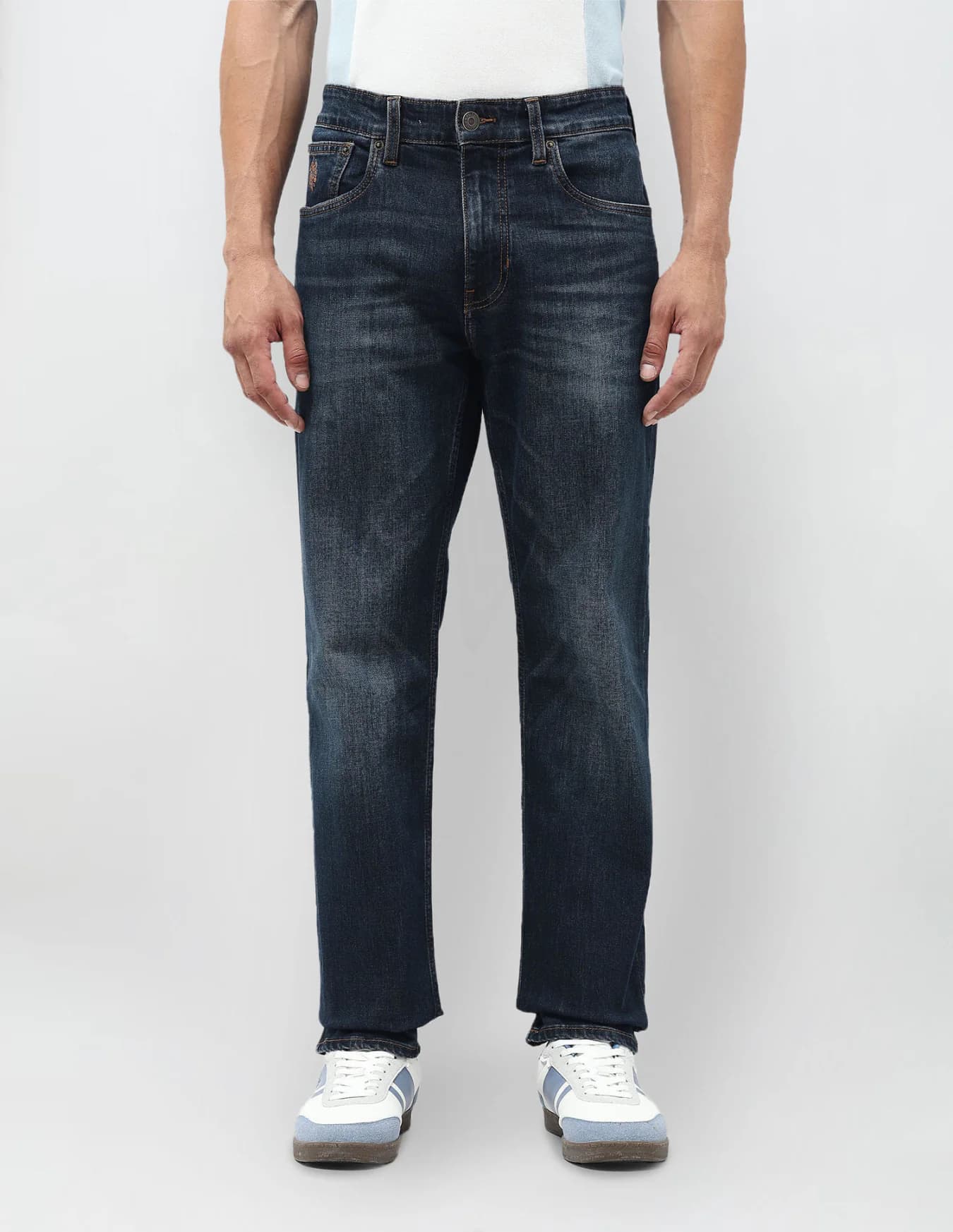 Men's Blue Casual Slim Fit Mid Rise Faded Jeans