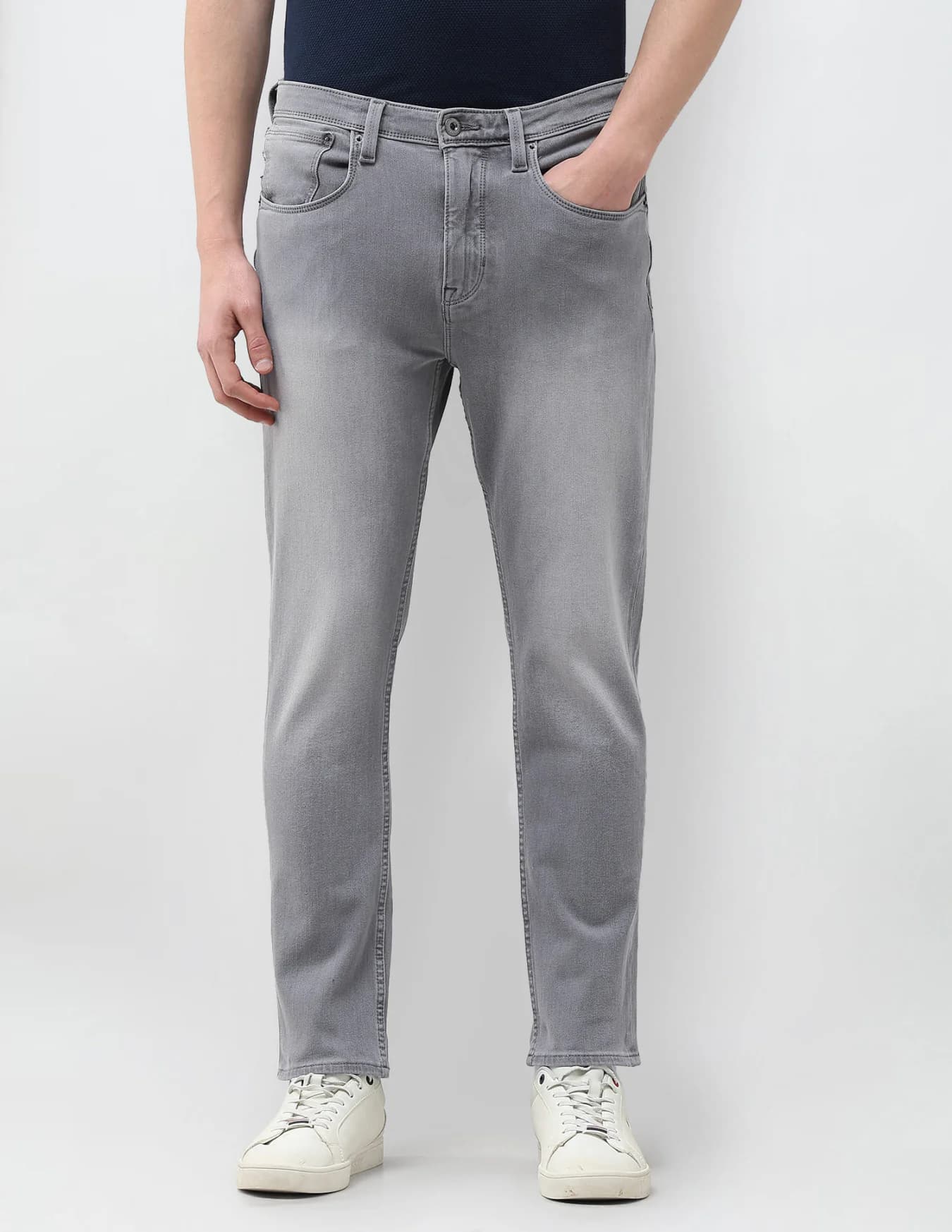 Men's Grey Casual Slim Fit Mid Rise Faded Jeans