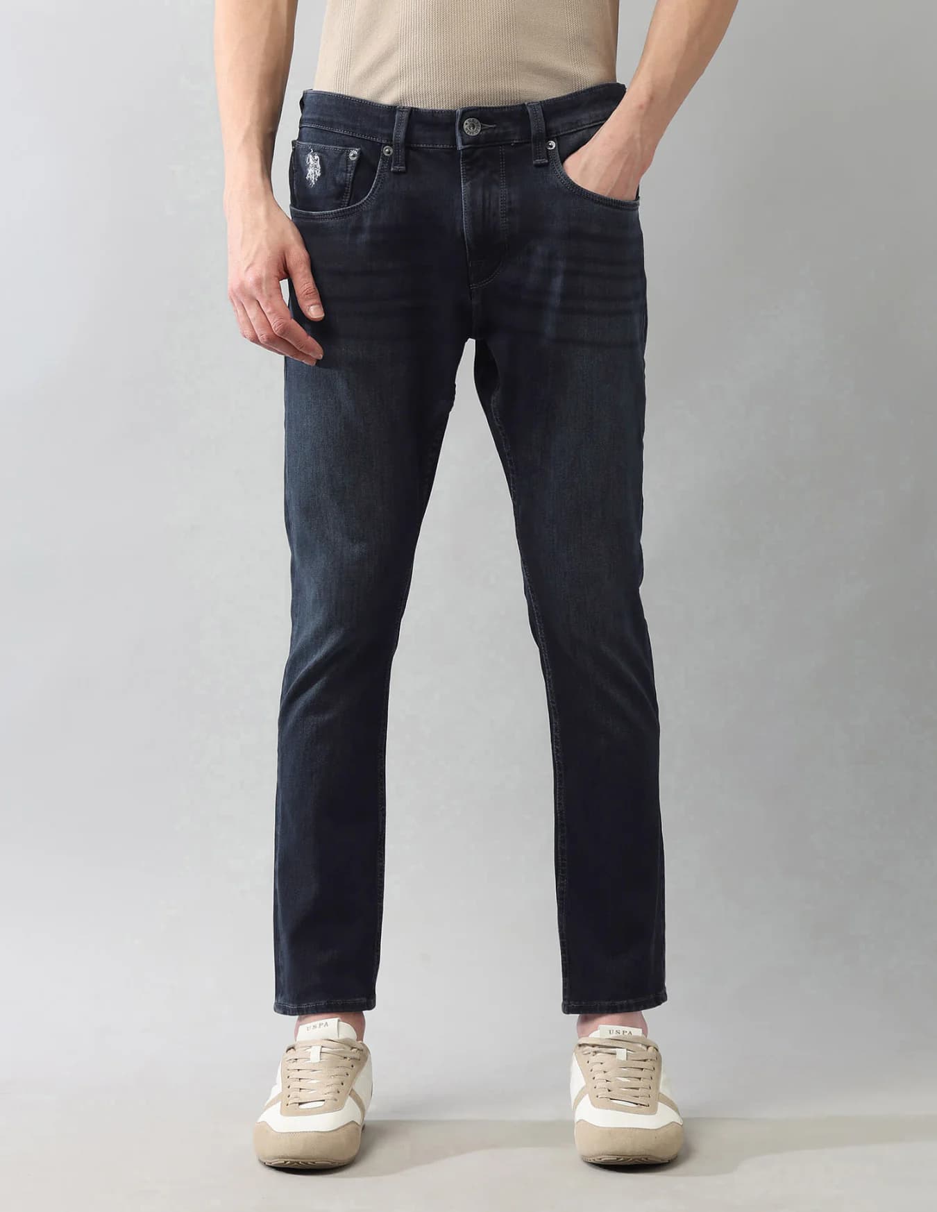 Men's Blue Casual Tapered Fit Mid Rise Faded Jeans