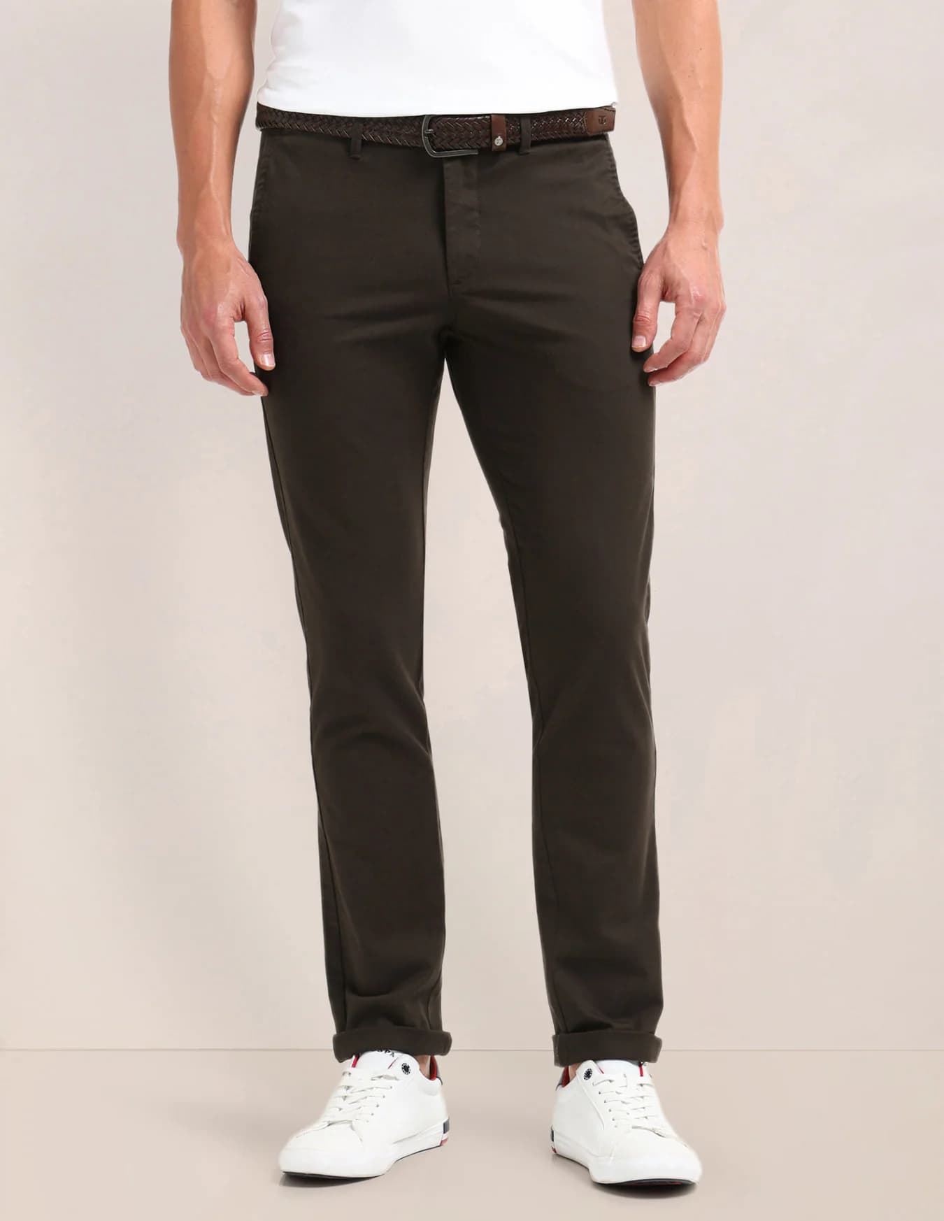 Men's Brown Casual Slim Fit Mid Rise Non-Faded Trouser