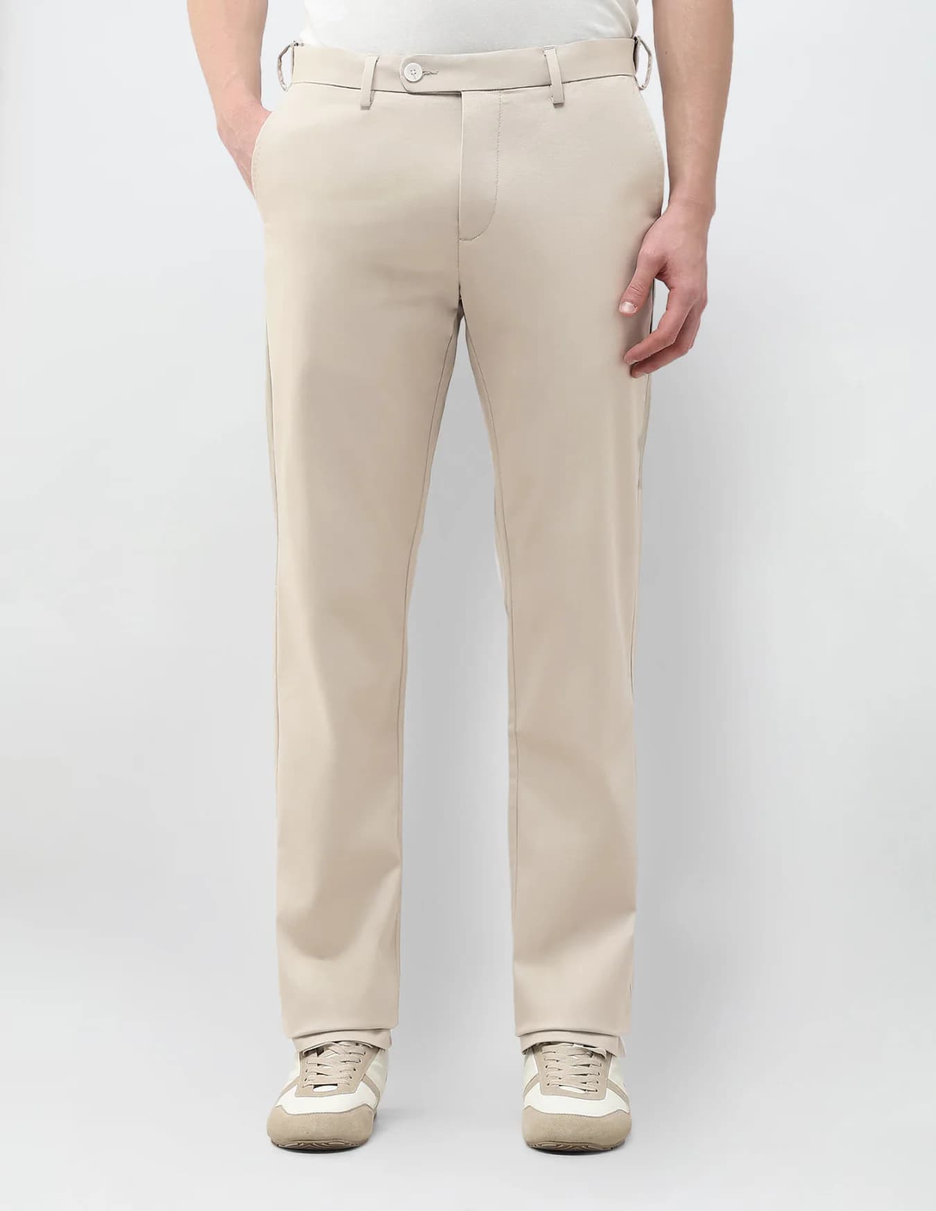 Men's Beige Casual Straight Fit Mid Rise Non-Faded Trouser