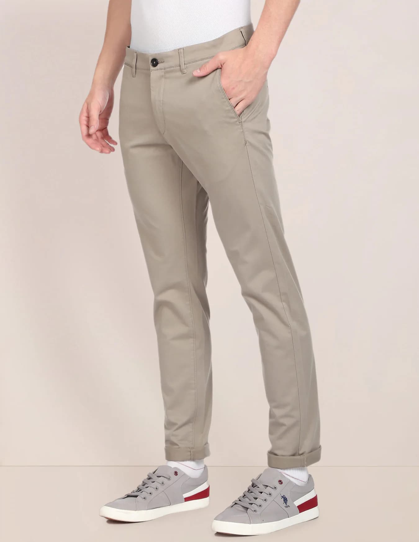 Men's Green Casual Regular Fit Mid Rise Non-Faded Trouser